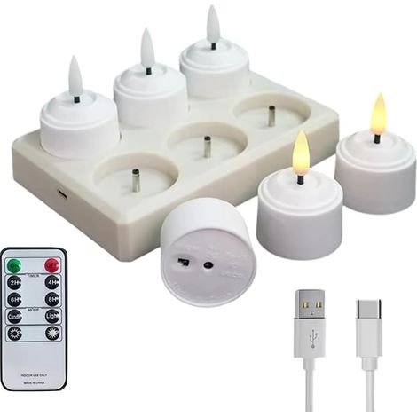 Rechargeable Tea Lights, 6pcs LED Tea Lights with Remote Timer, Rechargeable Tealight Candles with Charging Base for Home Halloween Christmas Party Decor (1/5)