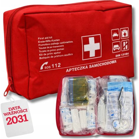 Trousse de premiers secours pour voiture DIN 13164 avec fermeture Velcro et étui (1/5)