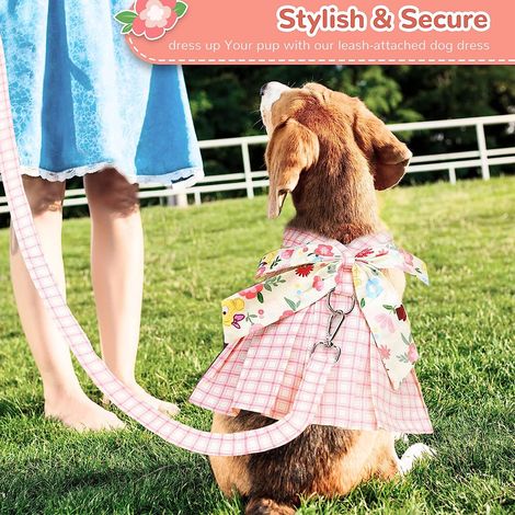 1 robe à carreaux, harnais et laisse pour chien et chat, taille S à XL, en coton, couleur rose (1/5)