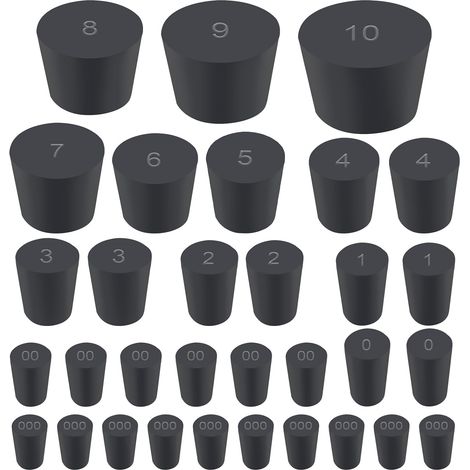 32 pièces Bouchons coniques noirs en caoutchouc plein - Bouchons en caoutchouc d'étanchéité de laboratoire en 13 tailles différentes, Tapered Lab Bungs (1/5)
