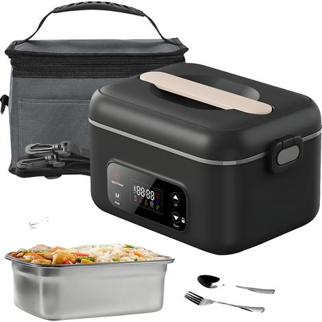 Boîte à lunch électrique, réchauffeur de nourriture portable, alimenté par batterie, noir (1/2)