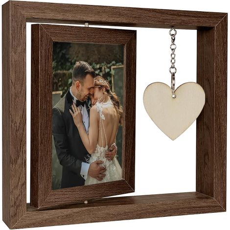 Cadre Photo Bois 10 x 15 cm, avec Pendentif en Forme de Cœur (1/5)