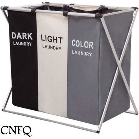 Panier à Linge - CNFQ - 3 Compartiments - Tissu Oxford - Gris (1/4)