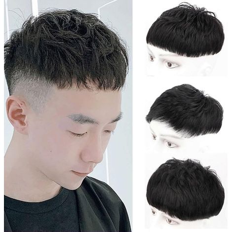 Toupet à clipser pour hommes, postiche courte en cheveux humains avec bande toupet pour la perte de cheveux masculine au quotidien(A,18  20CM) (1/5)