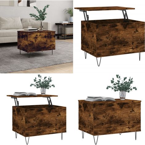 Table basse Chêne fumé 60x44,5x45 cm Bois d'ingénierie - Table Basse - Meuble Salon - Table D'appoint - Table Relevageble - Table Contemporaine - Home & Living (1/5)