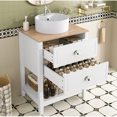 Mobile bagno con lavabo in ceramica, 2 cassetti, bianco OKMYHOME (1/5)