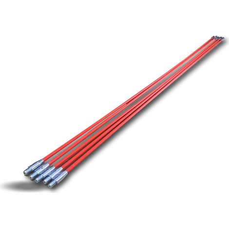 Kibros – Lot de 5 cannes de ramonage rouges 1,50 m – Fibre de verre enrobée polypropylène – Embout laiton M12 – Pour conduits courbés et canalisations