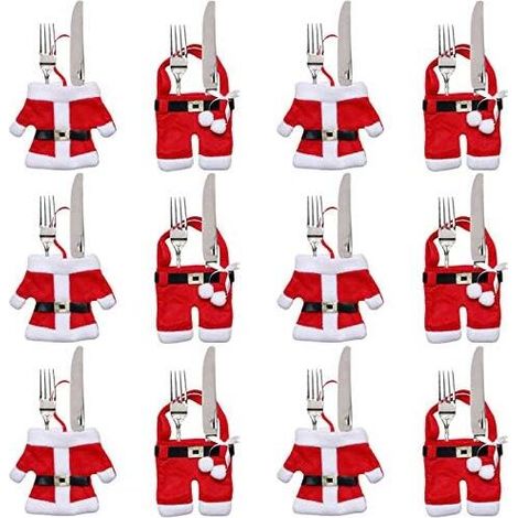 12 Pièces Porte Couvert Noël Décoration de Table Noël Cadeaux de Noël (Costumes du Père Noël)