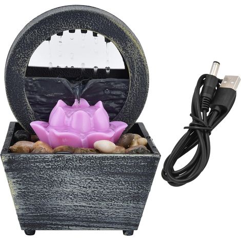 Cascade D'intérieur Fontaine de Méditation Rock, Table Mini Fonction d'eau Relaxation USB Lumières LED Artisanat pour Bureau à Domicile Chambre Décoration la Décoratif Lotus Ornements Masion Office (1/5)