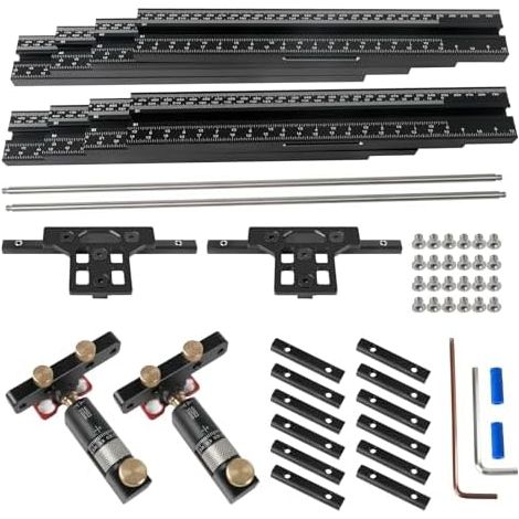 Système de guide parallèle pour scie à onglets, système de rail de guidage parallèle pour bois avec arrêt ajustable micro et inversé, outils auxiliaires de coupe avec calibration zéro (1/5)