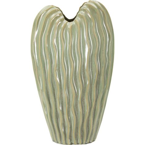 Vaso Venice alto in ceramica verde con trama ondulata