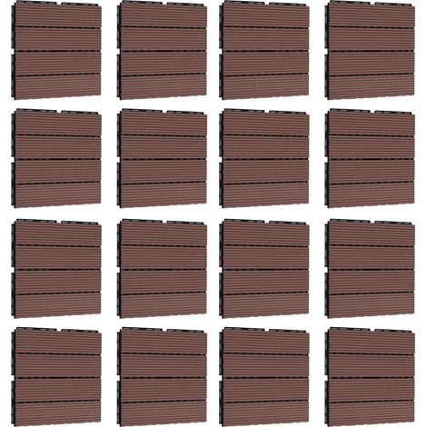 Lot de 16 dalles de terrasse emboîtables, sol extérieur intérieur imperméable, lames bois individuelles, motif grain droit type M (1/5)