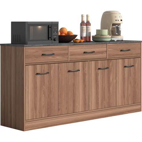 Aparador de cocina 160 cm con 3 cajones y estantes ajustables MDF nogal HOMVRA (1/4)