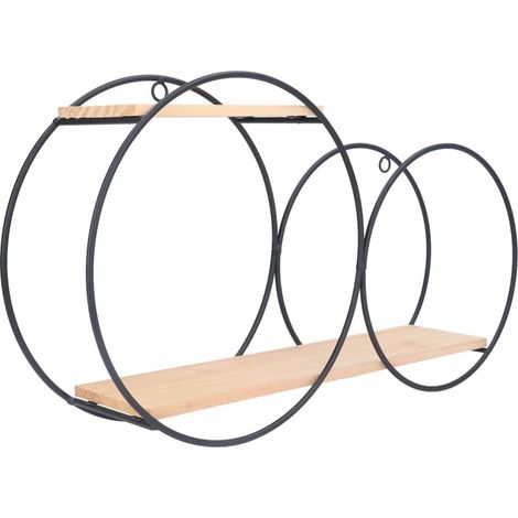 Beyamis Étagère ronde métal/bois – soudée, grande capacité, chambre/salon de thé (1/5)