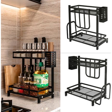 SiFree®Étagère à Epice -2 Niveaux -Stockage d'assaisonnement Acier Inoxydable -37.7X23.4X41.5cm -Noir (1/5)
