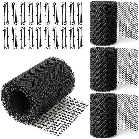 Lot de 4 rouleaux de filet de protection de gouttière de 6 mètres (20 pieds) avec 40 crochets de fixation pour gouttières à monter soi-même (1/4)