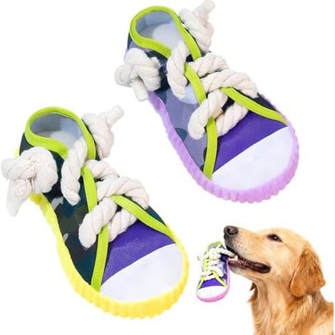 FooYee Lot de 2 jouets à mâcher pour chiens, jouet interactif en corde nouée avec motif de chaussure, jouet doux et couineur pour les dents des chiots, l'entraînement, la lutte contre l'ennui, petits (1/5)