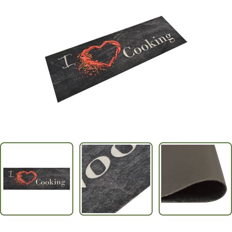 vidaXL Samt - Küchenteppich Waschbar Cooking Schwarz 60x180 cm Samt (1/5)
