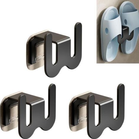 Set mit 3 schwarzen Pantoffelhaltern, 7,6 x 5,1 cm, aus Aluminium, ohne Bohrloch, zum Aufhängen von Pantoffeln, für Ordnung im Zimmer, geeignet für Schlafzimmer und Badezimmer (1/4)