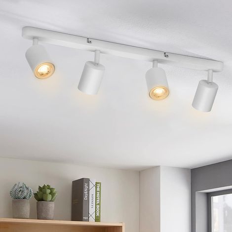 Kit d'éclairage sur rail 4 voies, éclairage sur rail flexible et rotatif, spot LED pour plafond de cuisine, chambre, bar, douille GU10 (Blanc-4) (1/5)