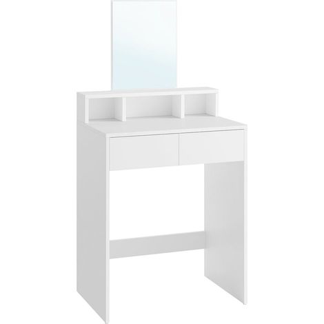 Tocador con espejo grande mesa de maquillaje con 2 cajones y 3 compartimentos rincón de belleza estilo moderno blanco 120005152 (1/3)