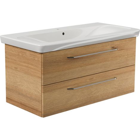 Fackelmann MILANO Badmöbel Set 2 Teile – Waschtisch mit Unterschrank fürs Badezimmer – Waschbeckenunterschrank mit Schubladen in Holz braun – Badschrank hängend – 100 cm breit"-"08421 (1/5)