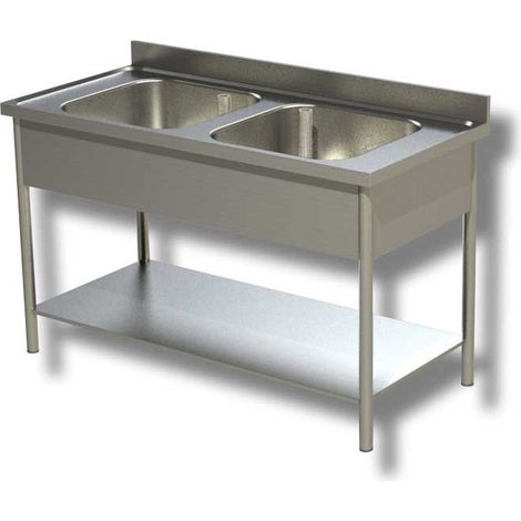 Plonge Inox 2 Eviers avec Etagère - Gamme 600 - Ristopro