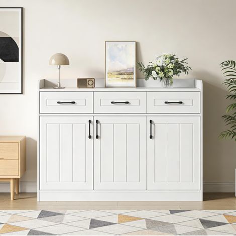 Sideboard 120 x 35 x 80 cm mit 3 Schubladen und 3 Türen, Spanplatte, weiß HAVRYA (1/5)