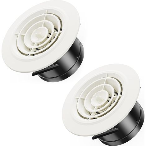 Lot de 2 Blanc grilles d'aération rondes réglables avec filet anti-insectes en plastique - 100 mm - Grille d'aération ronde en ABS - Pour salle de bain, plafond, mur, cuisine (1/5)