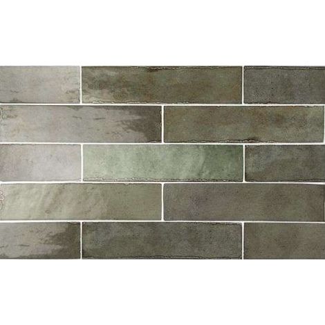 Eiffel Art Construction – Carrelage mur effet zellige vert kaki brillant 6x24,6 cm – Grès cérame – Finition brillante avec bords usés – Pour espaces intérieurs (1/4)