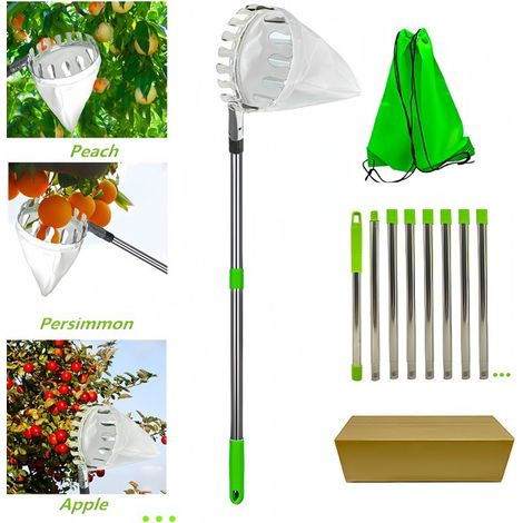 Cueilleur de fruits télescopique 3 M, cueilleur de fruits amovible, cueilleur de fruits télescopique, perche de cueillette de fruits télescopique, cueilleur de cerises, cueilleur de pommes, (1/4)