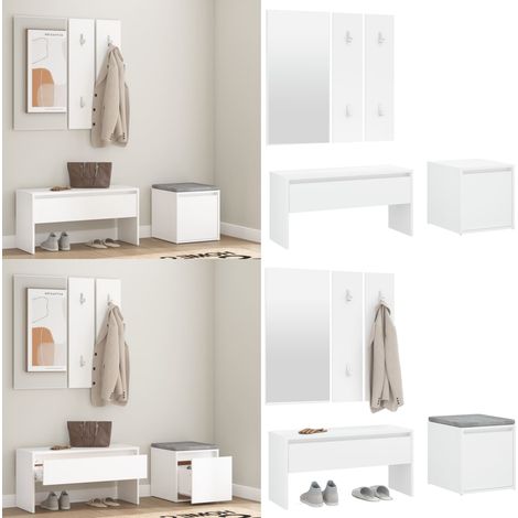 Ensemble de meubles de couloir Blanc Bois d'ingénierie - Meuble D'entrée - Banc Coffre - Rangements Entrée - Meuble Hall - Décoration Intérieur - Home & Living (1/5)