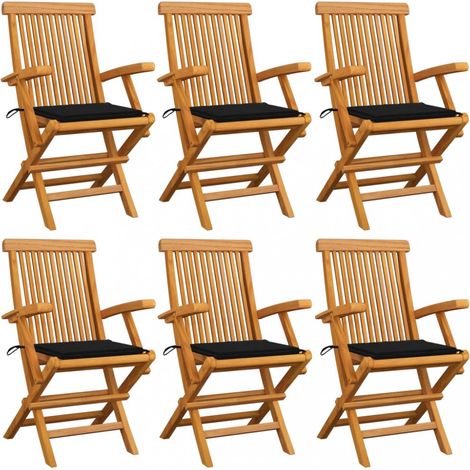 Gartenstühle mit Schwarzen Kissen 6 Stk. Massivholz Teak vidaXL (1/5)