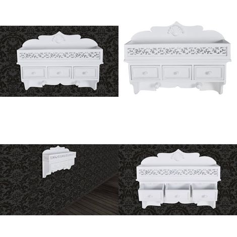 Wandgarderobe mit 3 Schubladen 2 Kleiderhaken - Wandregal - Garderobe - Schuhschrank - Weiße Möbel - Regal Mit Schubladen - Home & Living (1/5)