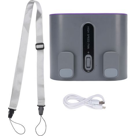 Tragbarer Ventilator mit integrierter Lampe, Gürtelclip, Kabel, 6000-mAh-Akku, grau, für Kinder (1/5)