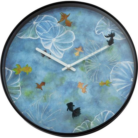 Horloge Murale Silencieuse Motif Poissons et Lotus en Plastique Bleu 30 cm - PANGIVO (1/5)