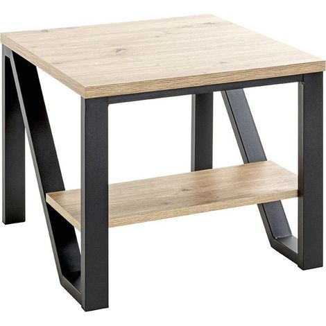 Table d'Appoint 2 Niveaux "Devi" 55cm Naturel & Noir (1/4)
