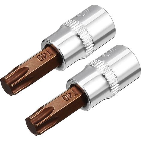 Lot de 2 douilles Torx 6,35 mm x T40 CR-V, embouts Torx en acier S2 de qualité supérieure, 48 mm de longueur pour clé dynamométrique, clé à cliquet, perceuses à percussion, barre coulissante