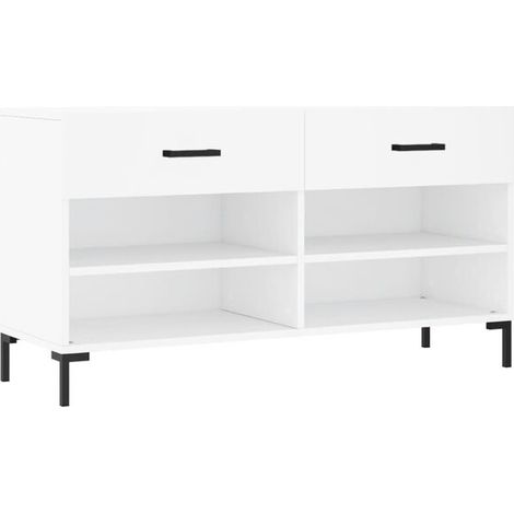 Tabouret à chaussures blanc, dimensions 102x35x55 cm, en bois composite. (1/5)