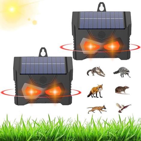 2 Pièces Répulsif Ultrasons pour Animaux, Lampe LED Rouge Solaire Peut être Suspendue, Protection Contre Les Animaux Sauvages comme Le Sanglier Raton Laveur Adapté pour Jardin, Garage, Patio (1/5)