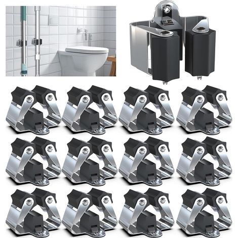 12 Stück – Wandmontierter Besenhalter – Besenhaken – Verstellbare Halterung 18–35 mm – Robuster, verzinkter Stahl, 4 kg – Für Garage, Garten, Badezimmer – Silber – 0,7 mm (1/5)
