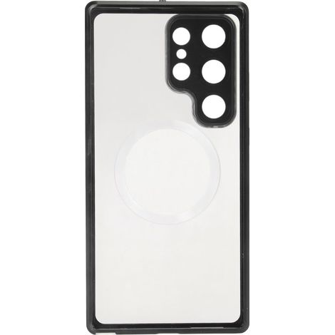S23 Ultra Magnetische Hülle, Transparente Acryl-Metall-Schutzhülle mit Stoßfestigkeit und elastischem Clip für den täglichen Gebrauch, Schwarz (1/5)