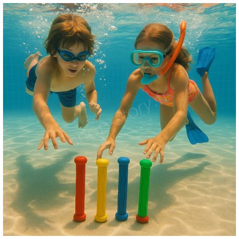 Kit de 4 Bâtons de Plongée Multicolore pour Piscine Jeu Aquatique pour Apprentissage Natation