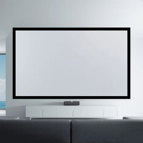 Wandmontierter weißer Bildschirm, 2,98  1,68m große Größe fester Aluminium-Rahmen Projektor Bildschirm, Heimkino HD-TV-Projektion