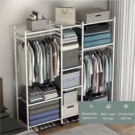 Armario de tela, armario de almacenamiento multicapa, armario plegable de alta resistencia para ahorrar espacio con barra para colgar ropa, ideal para dormitorios, habitaciones de alquiler y residenci (1/4)