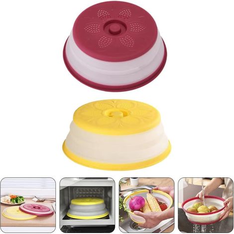 Microwave Cover, 2 Pieces Foldable Microwave Plate Cover, Microwave Splash Guard Cover, for Heating and Splashing Protection(red + yellow) (1/5)