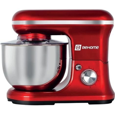 Robot Patissier 1200W avec Bol d'Acier Inoxydable 5L, 6+P Vitesses, 2 Fouets et 1 Crochet Pétrisseur (Rouge) (1/4)