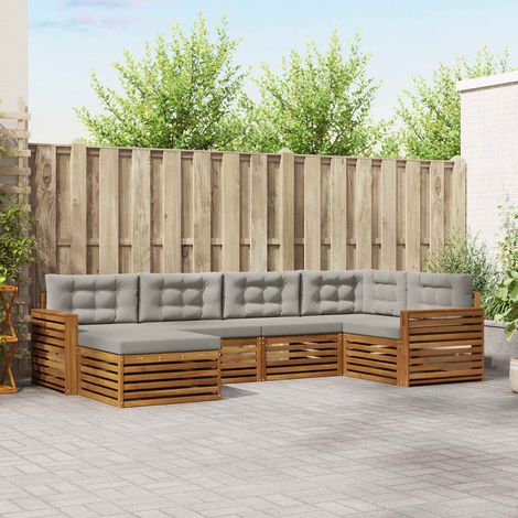 Outdoor-Sofagarnitur mit Kissen 6 pcs Natürlich und Hellgrau (1/5)