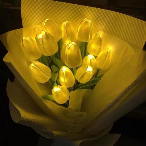 Lot de 10 fleurs artificielles LED, Tulipe lumineuse – Décoration pour fête, maison, cuisine, mariage, table – Lumière chaude – Alimenté par piles (1/5)