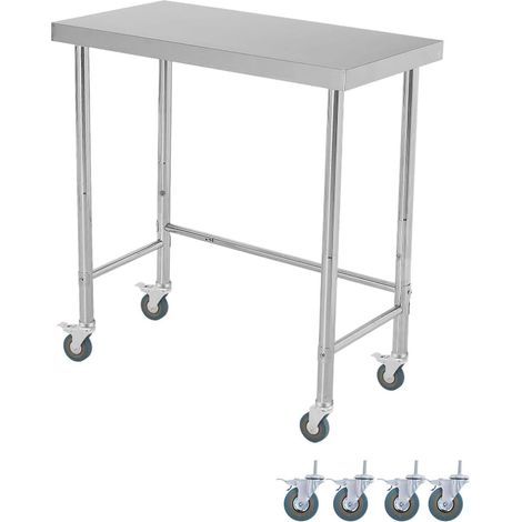 Table de Travail en Inox 81x46x89cm avec Roulettes et Base Ouverte, Plan de Préparation Robuste Charge 136kg (1/5)
